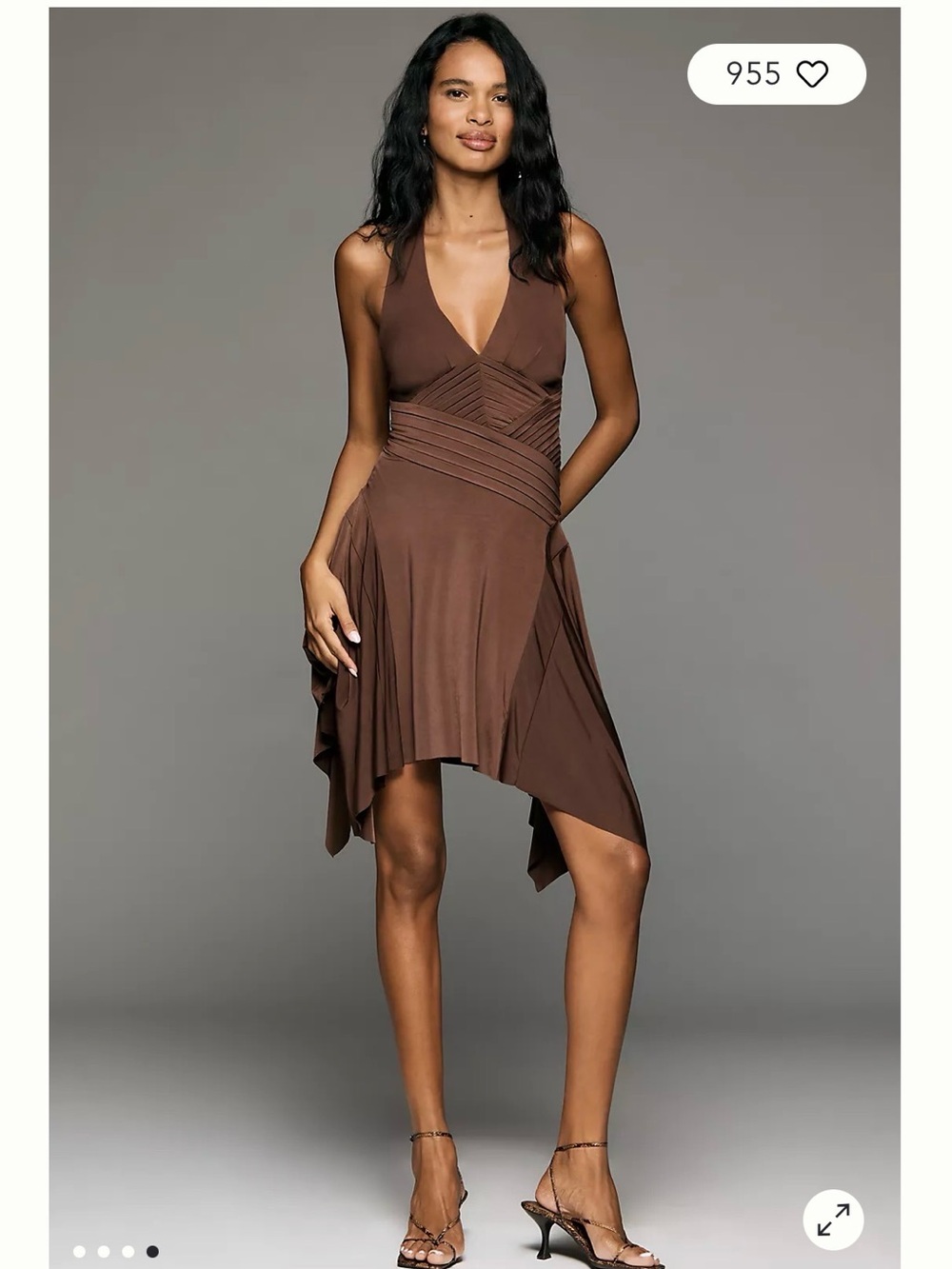 Anthropologie Brown Asymmetrical V-Neck Dress